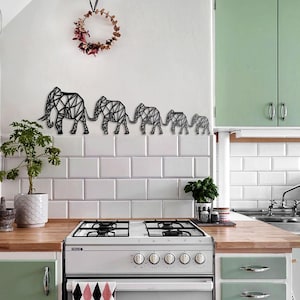 Geometrische Elefanten Familie Metall Wandkunst, Natur inspirierte Wohnkultur, Wandkunst, Schlafzimmer Wohnzimmer Dekoration, Wandbehang, Sondergröße