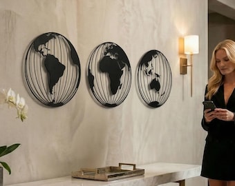 Metal World Map Wall Art: Modern Home Office Decor