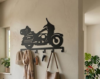 Motorcycle Metal Wall Hook Rack, Biker Entryway Organizer, Key Holder, Garage Decor