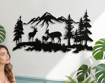 Rustic Deer Family Metal Wall Art: Cabin Home Decor