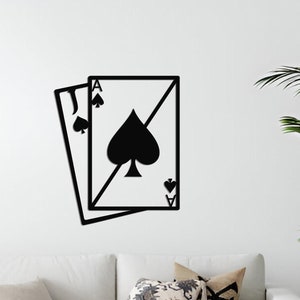 Arte de parede de valete e ás de espadas, decoração de parede de metal, decoração de sala de estar para escritório em casa, placa de parede de espadas, placa de blackjack, decoração de cartas de baralho
