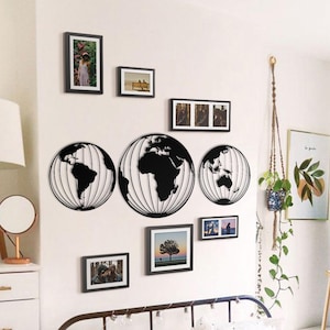 Weltkarte Wandkunst, Runde Weltkarte Dekor aus Metall, Wanddekoration aus Metall, Home Office Wohnzimmer Dekoration, Wandkunst aus Metall