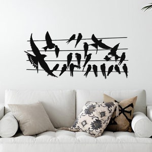 Birds on Wire Metal Wall Art, Nature-Inspired Home Decor, Home Wall Art, Home Living Room Decoration, Birds Flock Wall Hanging, Custom Size