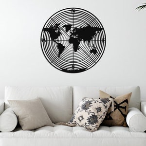 Kreis Metall Weltkarte Kontinent, Weltkarte Wandbild, Weltkarte Kontinent, Metall Wanddekor, Haus Büro Wohnzimmer Dekoration, Wandschild, Sondergröße