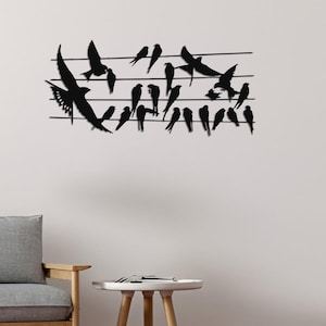 Birds on Wire Metal Wall Art, Nature-Inspired Home Decor, Home Wall Art, Home Living Room Decoration, Birds Flock Wall Hangings