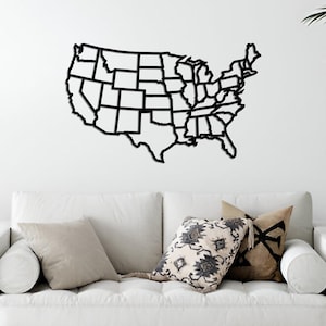 Art mural en métal, carte des États-Unis, carte des États-Unis, décoration murale en métal, décoration de salon pour bureau à domicile, carte des États-Unis, dimension personnalisée