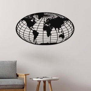 Wandkunst aus Metall, Globus Weltkarte Kontinent, Wanddekoration aus Metall, Dekoration für das Wohnzimmer, Wandschild mit Karte