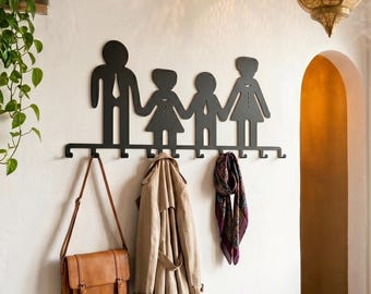 Family Wall Hook Rack, Metal Coat Rack, Entryway Organizer, Modern Key Holder, Mudroom Decor