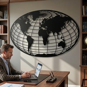 Modern Metal World Map Wall Art: Elegant Global Decor for Home, Office & Living Spaces