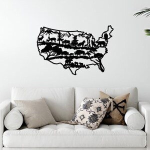 Metall USA Karte Wandkunst, USA Wildlife Karte, Metall Wanddekor, Haus Büro Wohnzimmer Dekoration, Amerika Tiere Karte, Sondergröße