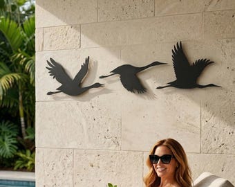 Metal Flying Cranes Wall Art: Indoor Outdoor Bird Sculpture