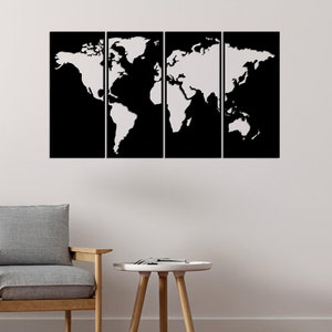 4 Paneele Metall Weltkarte Wandkunst, Metall Weltkarte, Metall Wanddekoration, Home Office Wohnzimmer Dekoration, Metall Wandkunst