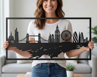 Wandkunst mit Skyline von London, Metallschild mit Silhouette von London, Dekoration für das Wohnzimmer zu Hause, Wandkunst aus Metall