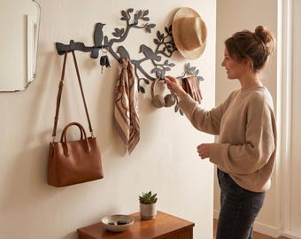 Metal Bird Branch Coat Rack, Nature Wall Hooks, Entryway Organizer, Branch Hanger