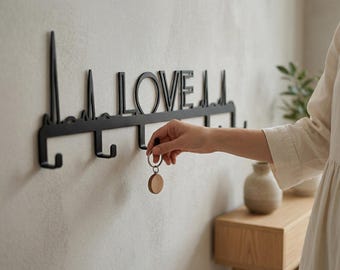 LOVE Metal Wall Hook Rack, Modern Entryway Organizer, Key Holder, Minimalist Decor