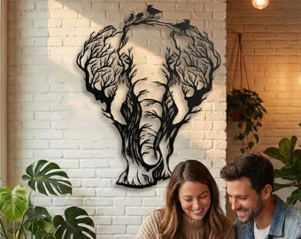 Elephant Tree Metal Wall Art: Modern Home Decor