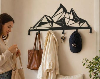 Geometric Mountain Metal Wall Hook Rack, Entryway Organizer, Steel Coat Hanger