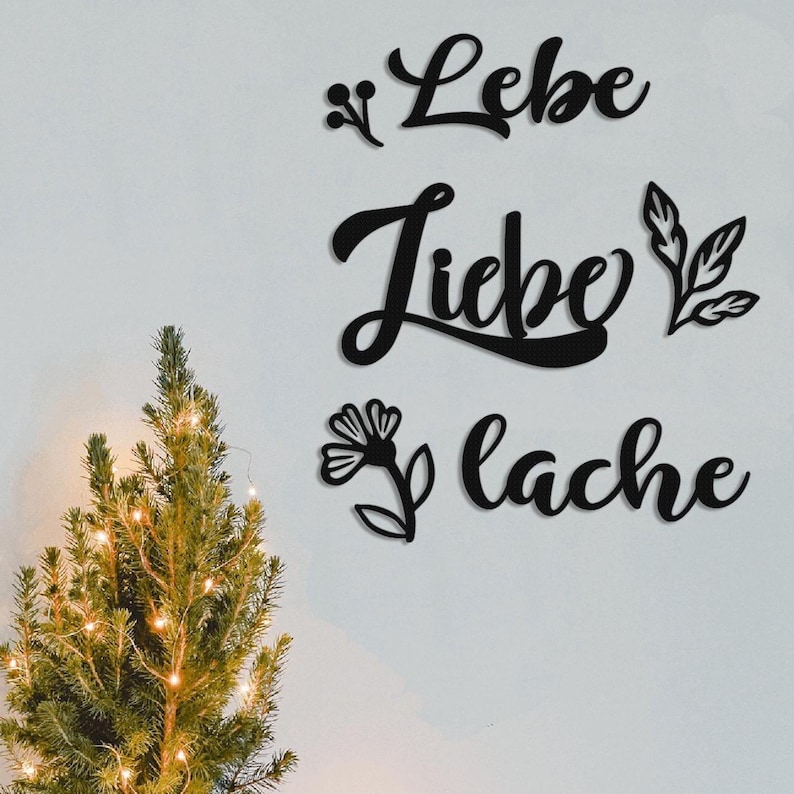 Lebe Liebe Lache Metal Wall Art – German Inspirational Quote