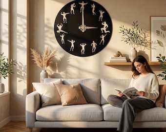 Bodybuilder Silhouette Metal Wall Clock: Modern Gym Decor