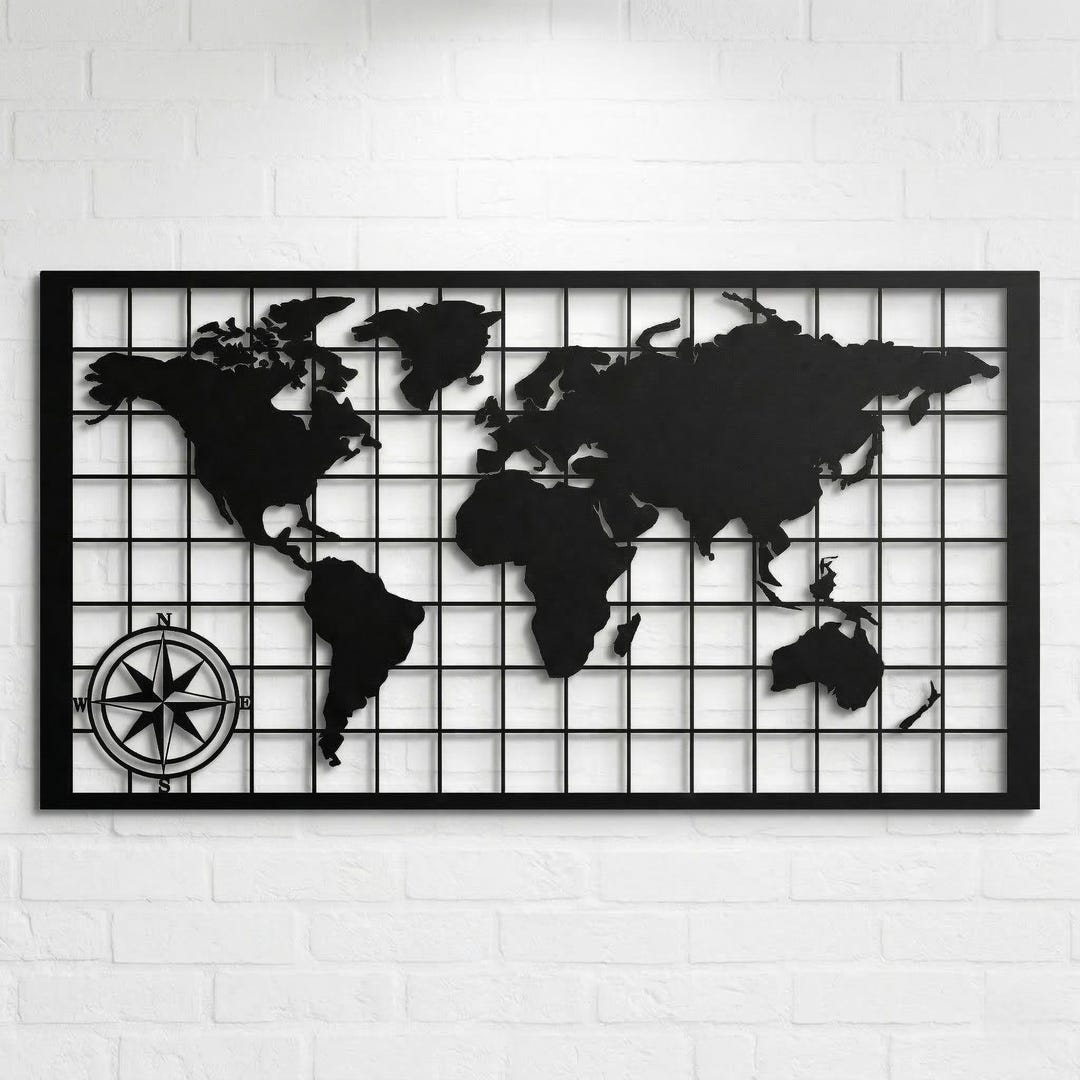 Compass-inspired Metal World Map Wall Art: Modern Global Decor for Home ...