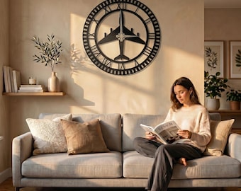 Modern Aviation Metal Wall Clock: Silent Aircraft Timepiece for Pilots & Airplane Enthusiasts