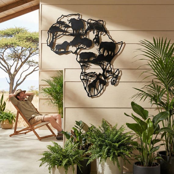 Metal Africa Map Wall Art: Wildlife Animals Decor - Etsy