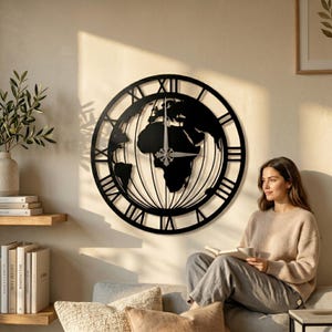 Metal World Map Wall Clock: Modern Travel Decor