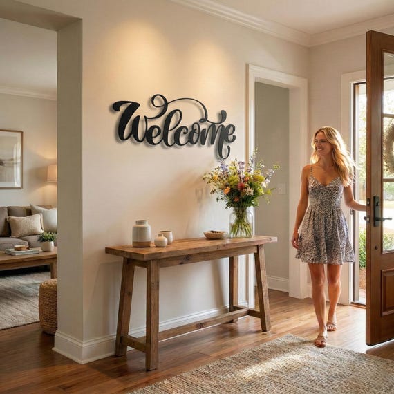 Metal Tree Welcome Sign: Modern Wall Art for Home & Outdoor Decor