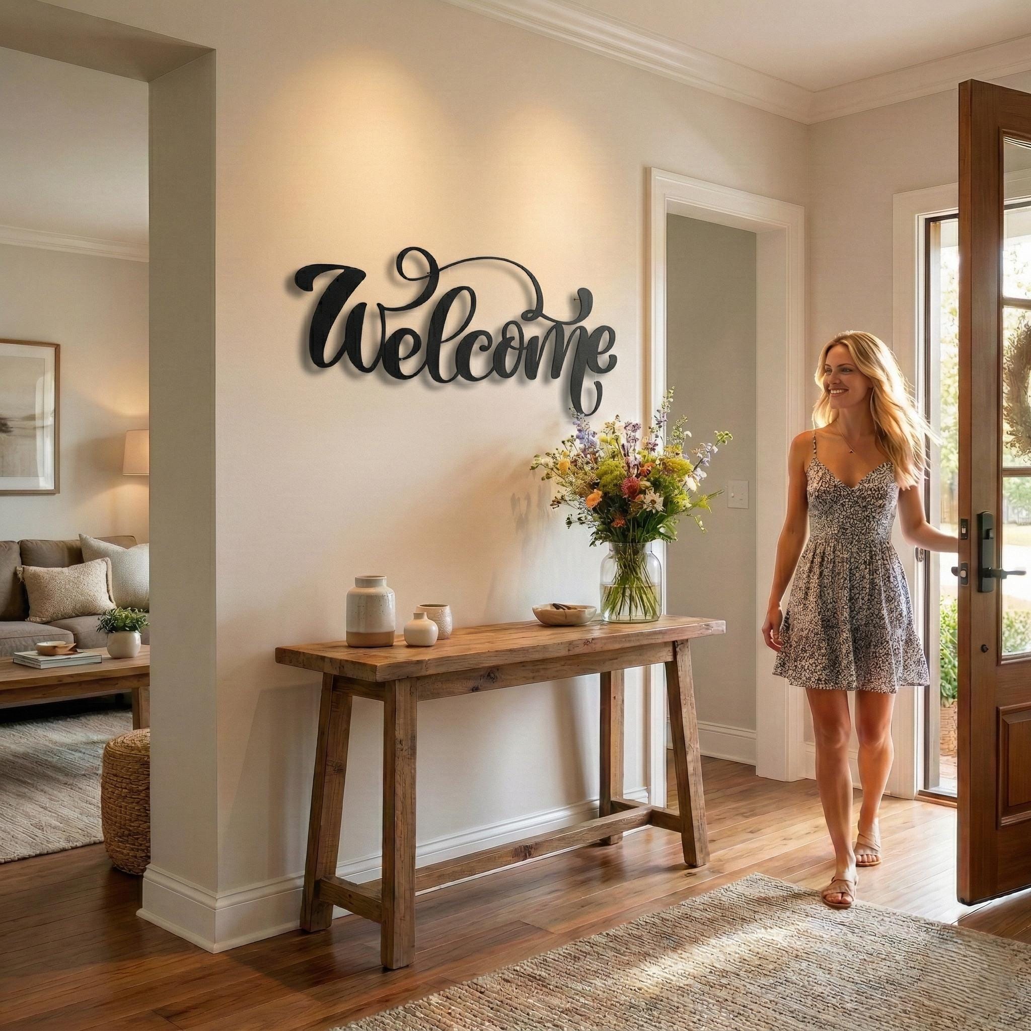 Metal Tree Welcome Sign: Modern Wall Art for Home & Outdoor Decor