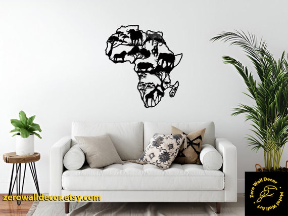 Metal Africa Map Wall Art: Wildlife Animals Decor - Etsy
