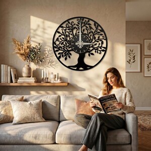 Tree of Life Metal Wall Clock: Modern Symbolic Decor