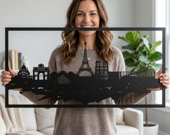 Metalen muurkunst Parijs skyline: decor silhouet Eiffeltoren