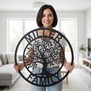 Arte de parede de metal personalizada para árvore genealógica: decoração com placa de nome personalizada