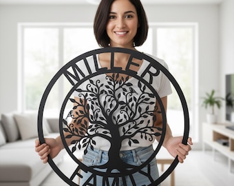 Personalized Family Tree Metal Wall Art: Custom Name Sign Decor