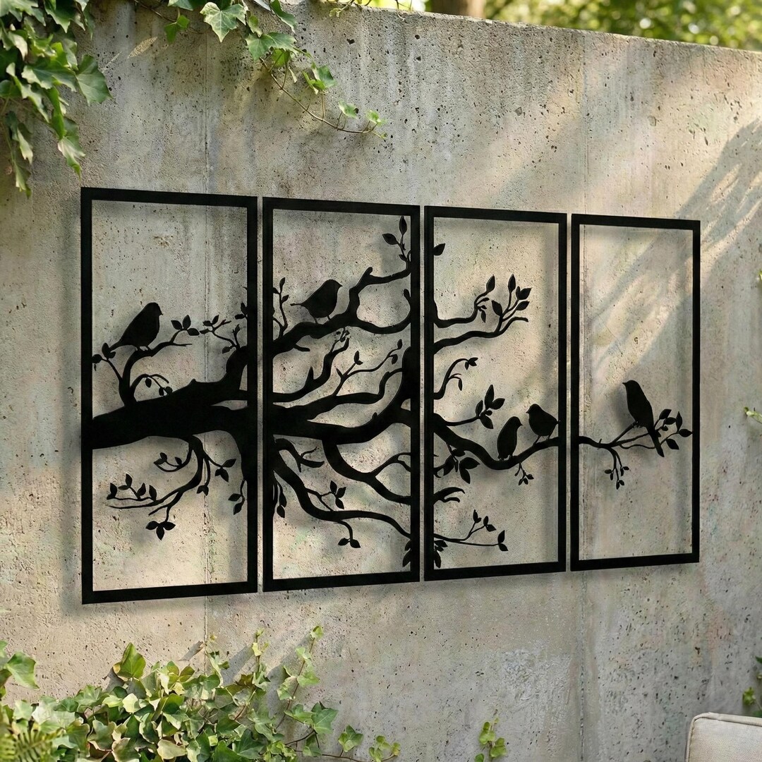 Modern Metal Tree Branch With Birds Wall Art, 4-piece Nature Decor - Etsy