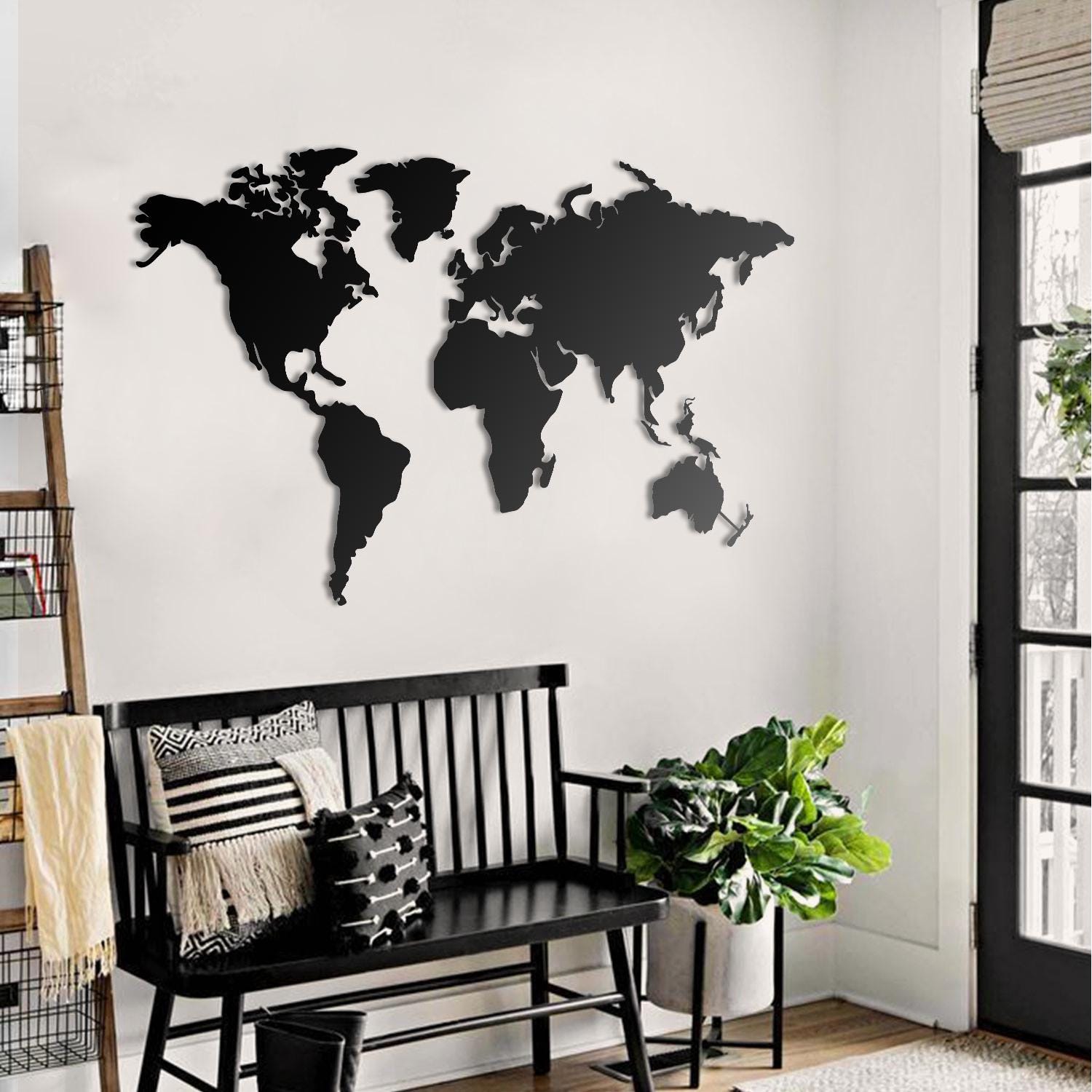 Metal World Map Wall Art: 4-Piece Continents Decor