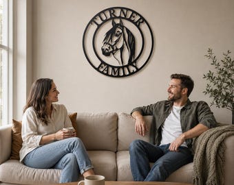 Personalized Horse Wall Art, Custom Metal Family Name Sign, Equestrian Decor, Horse Stable Sign, Horse Lover Gift