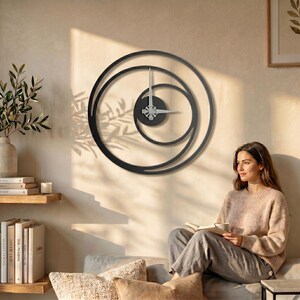 Metall Wanduhr Versetzte Kreise – Moderne Abstrakte Wanddeko – Minimalistische Geometrische Uhr – Büro Wohnzimmer Flur