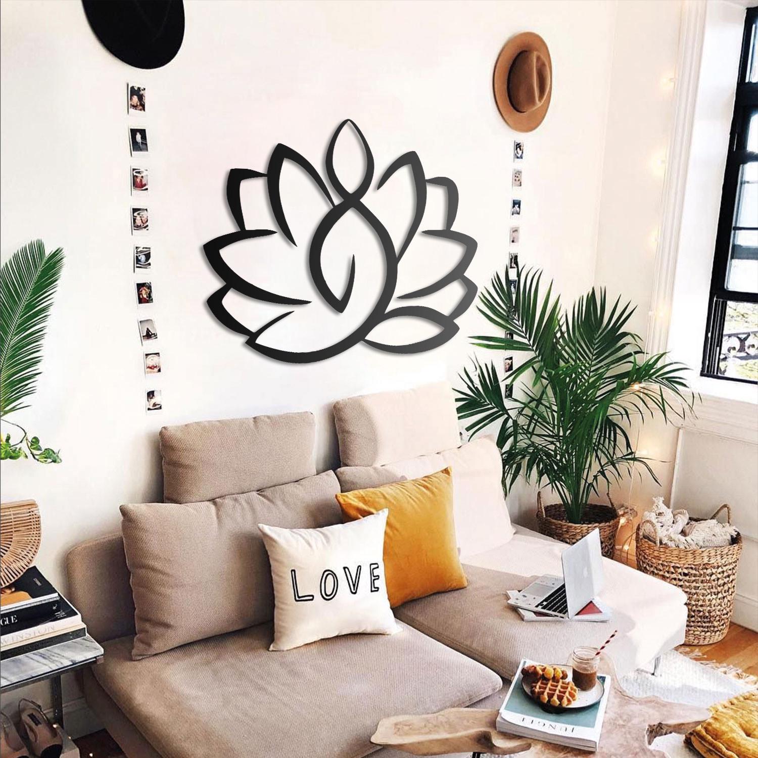 Xedatric Lotus Wandskulptur Aus Metall – Zweiteilig, Mattschwarz, Yoga-Dekor Für Zuhause