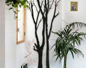 Double Tree Metal Wall Art: Vertical Indoor Outdoor Decor