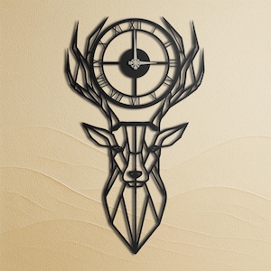 Deer Head Metal Wall Clock – Rustic Wildlife Silhouette – Modern Cabin, Lodge, Living Room, and Office Wall Art for Nature Lovers