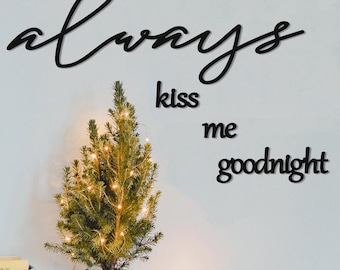 Always Kiss Me Goodnight Metal Wall Art – Romantic 4-Piece Bedroom Quote Set, Ideal for Couples, Sweet Dreams Decor, Modern Metal Sign