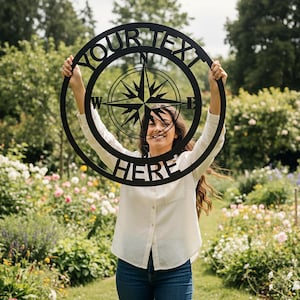 Personalized Compass Metal Wall Art: Custom Name Sign