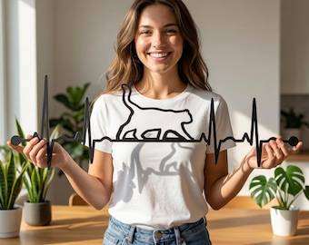 EKG Cat Metal Wall Art: Modern Home Decor