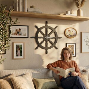Metall Wanduhr Steuerrad – Nautische Wanddeko – Schiffsrad Uhr – Küstenhaus Dekoration – Wohnzimmer Büro Strandhaus