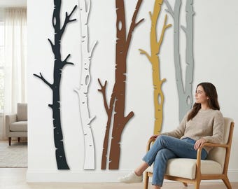 Metal Trees Wall Art: 5-Piece Vertical Wall Sign for Living Room Home Decor