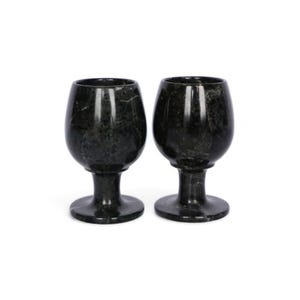 Set of 2 Marble Goblets, Onyx, Marble and Fossil Stone Glasses, Handcrafted Stone Drinkware for Wine, Home Decor Gift