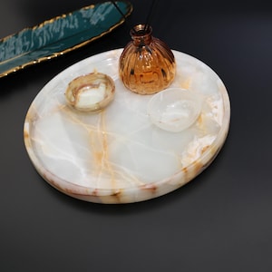 Onyx-kristallen dienblad - rond 12 inch, elegant natuursteendecor, luxe dienblad voor salontafel, wastafel of badkamer, kerstcadeau