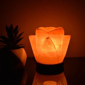 Himalayan Salt Lamp Flower Design - Handmade, Natural Pink Crystal Light for Home Decor, Relaxation, Air Purifier, Christmas Gift