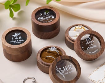 Custom Wooden Round Ring Box|Double Slot Wedding Ring Box|Personalized Engraved Engagement Ring Box|Wedding Favors|Anniversary|Gift For Her|
